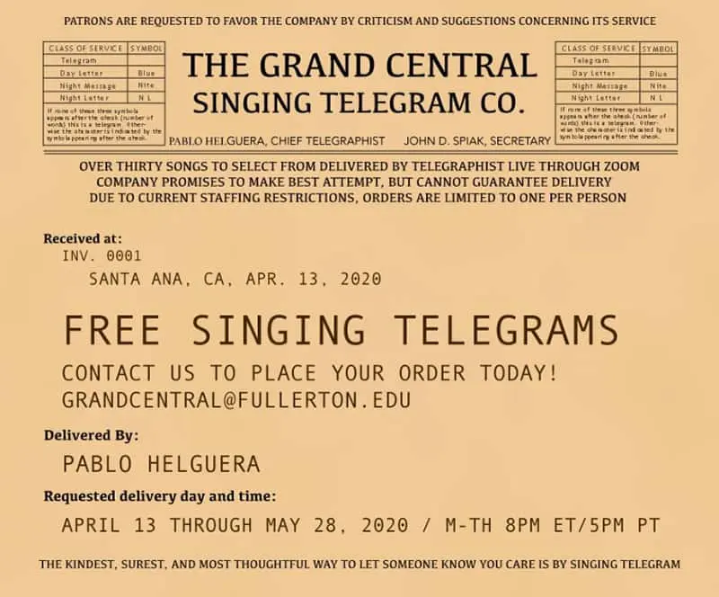 Pablo Helguera, Singing Telegrams (telegramas cantados)