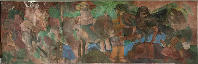 Fernando Botero's "Scene with Horseman" mural is unveiled and moved to a new location