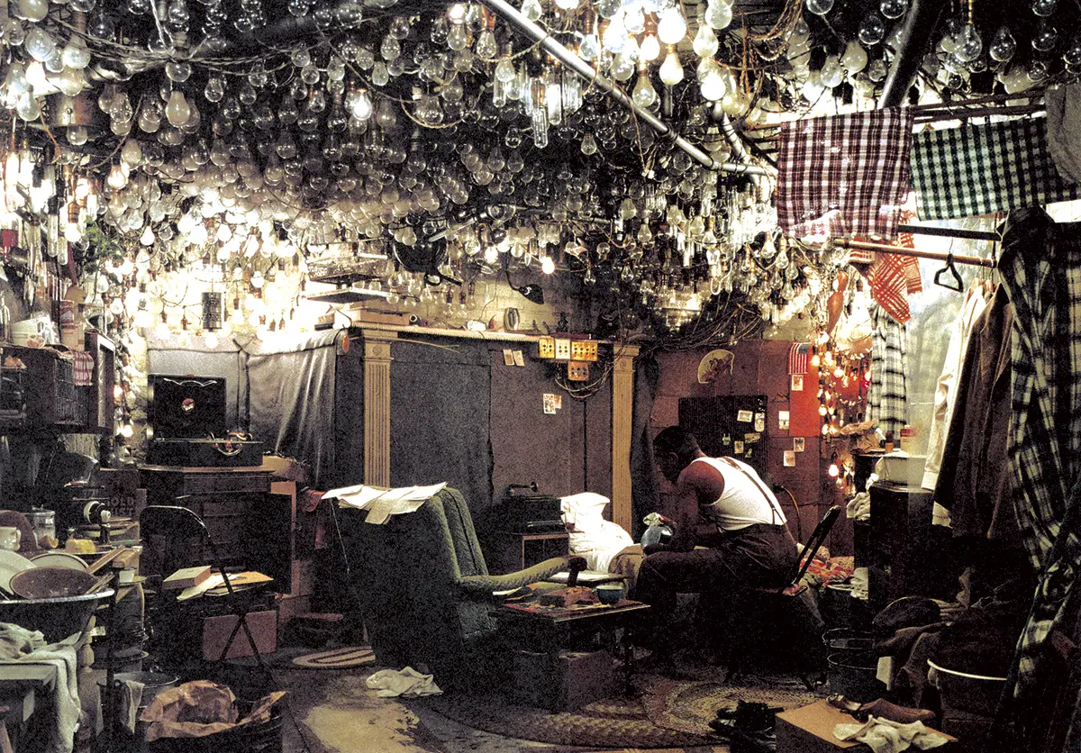 Jeff Wall. Invisible Man, 2001. Cibachrome transparency, aluminum light box. 94 1/2 x 126 in. (240 x 320 cm.).