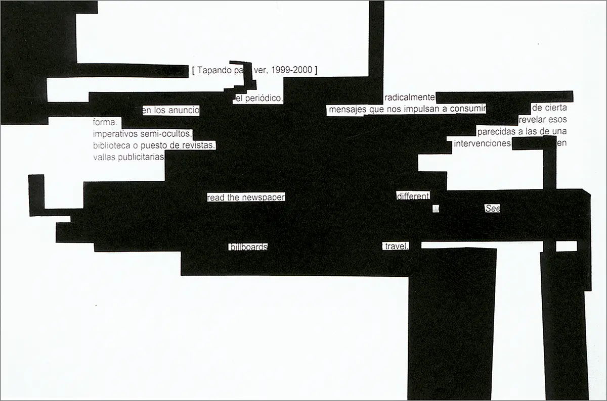 Chemi Rosado Seijo. Covering to See (Curator's essay intervened at the Museo de Arte de Puerto Rico), 2000. Detail. Contact paper on wall.