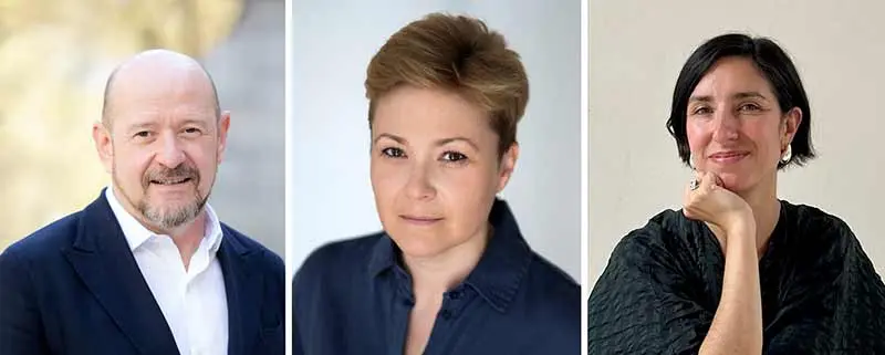 Carlos Urroz, director de Gabinete Institucional; Diana Lara, directora de Comunicación; Julia Morandeira, directora de Estudios. Museo Reina Sofía.